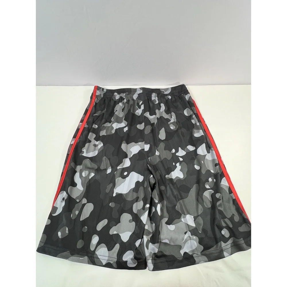 Boys Adidas Athletic‎ Shorts Gray w/ Red Side Stripes-Size XL